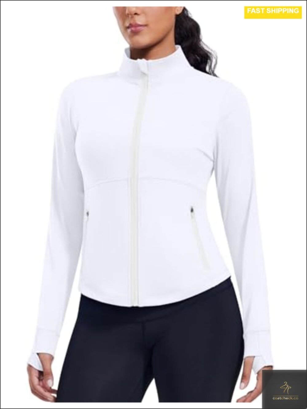 Lightweight Full Zip Cropped Running Jacket with Thumb Holes